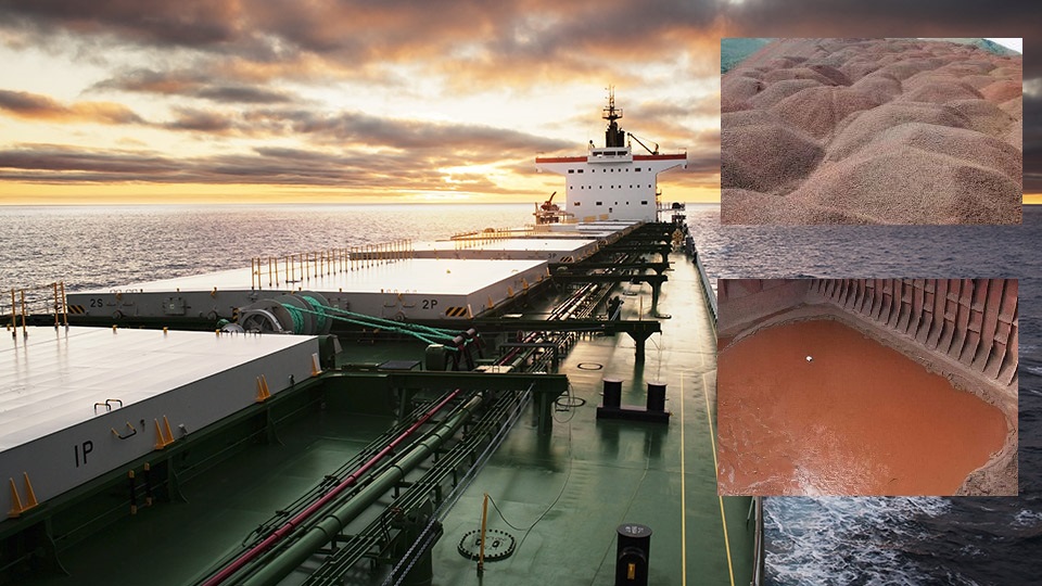 Loading of iron ore fines and liquefaction