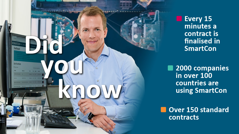 "Did you know" & SmartCon statistics text superimposed over an image of BIMCO's Casper Broustbo.