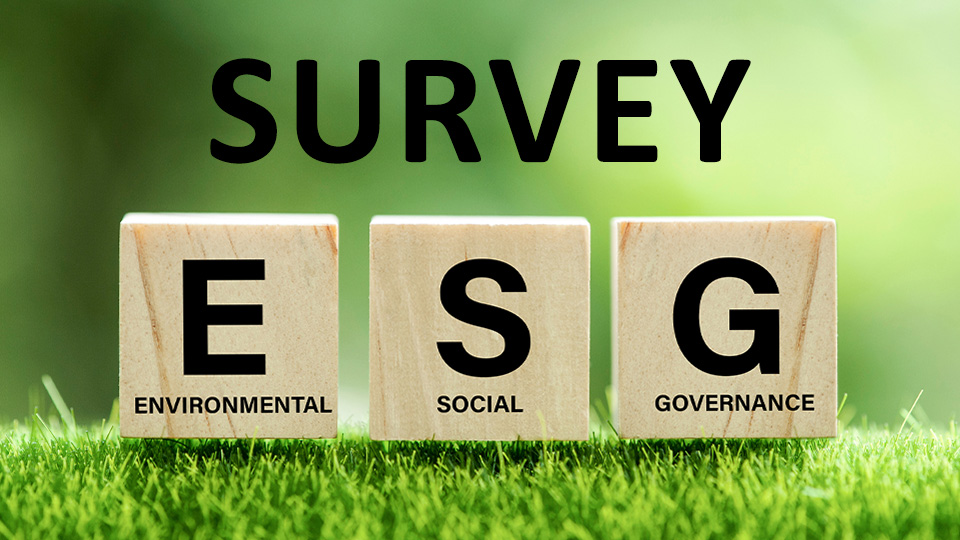 Wooden blocks with letters E, S & G on them sitting on grass with a green blurred background and the word "SURVEY"