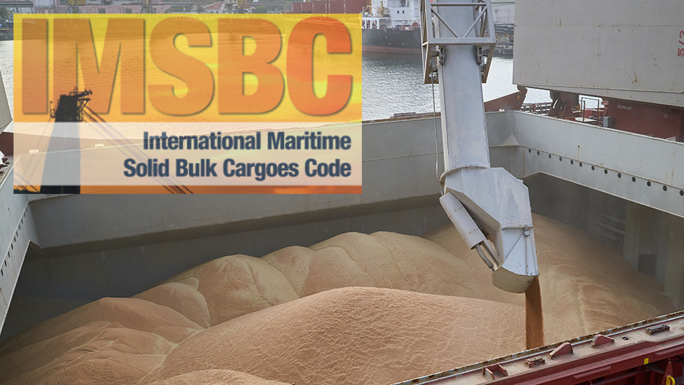 Ship loading grain with IMSBC superimposed