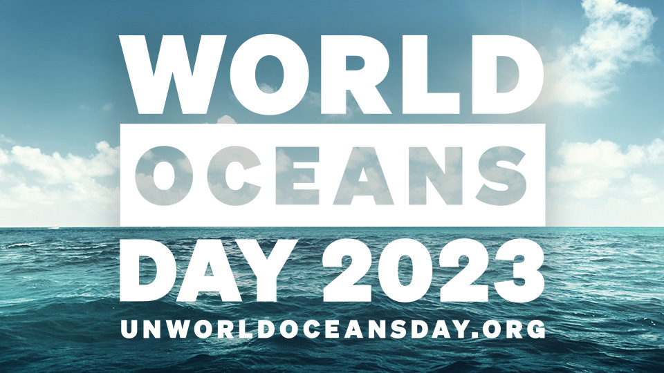 ocean horizon with World Oceans Day 2023 logo superimposed