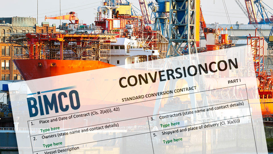 CONVERSIONCON contract superimposed over ship in dry dock background