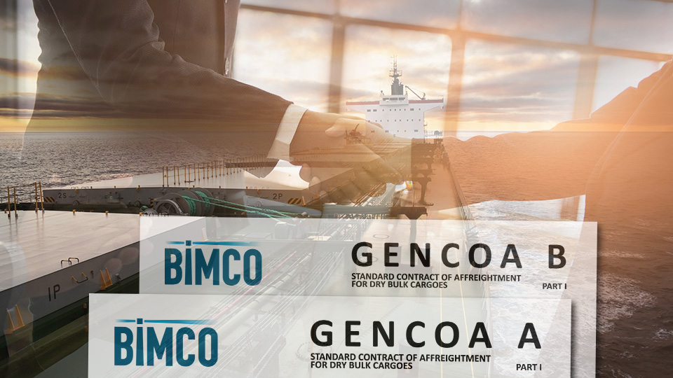 GENCOA A & GENCOA B top part of contracts superimposed on a background of a dry bulk ship and shaking hands collage