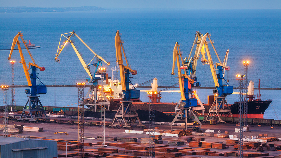 Ship and cranes at Mariupol Port