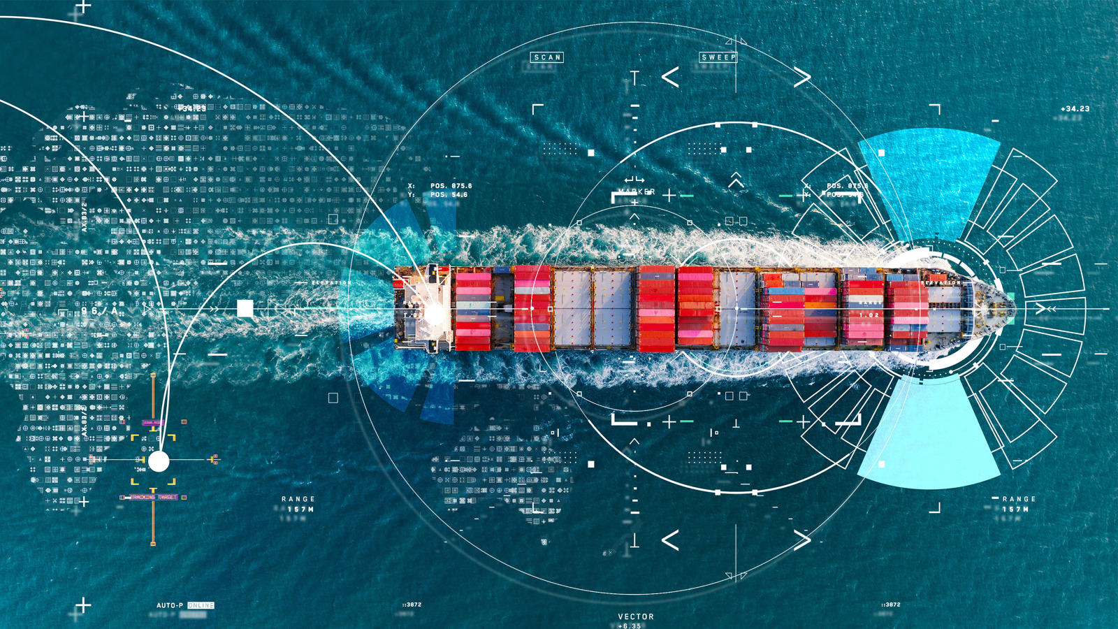 Aerial view of a container ship
