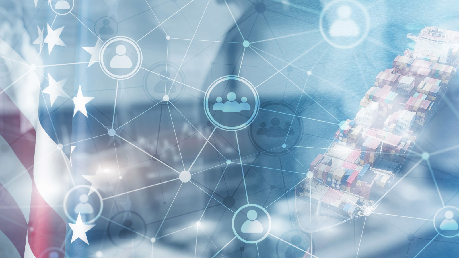 US flag as watermark image on a container ship