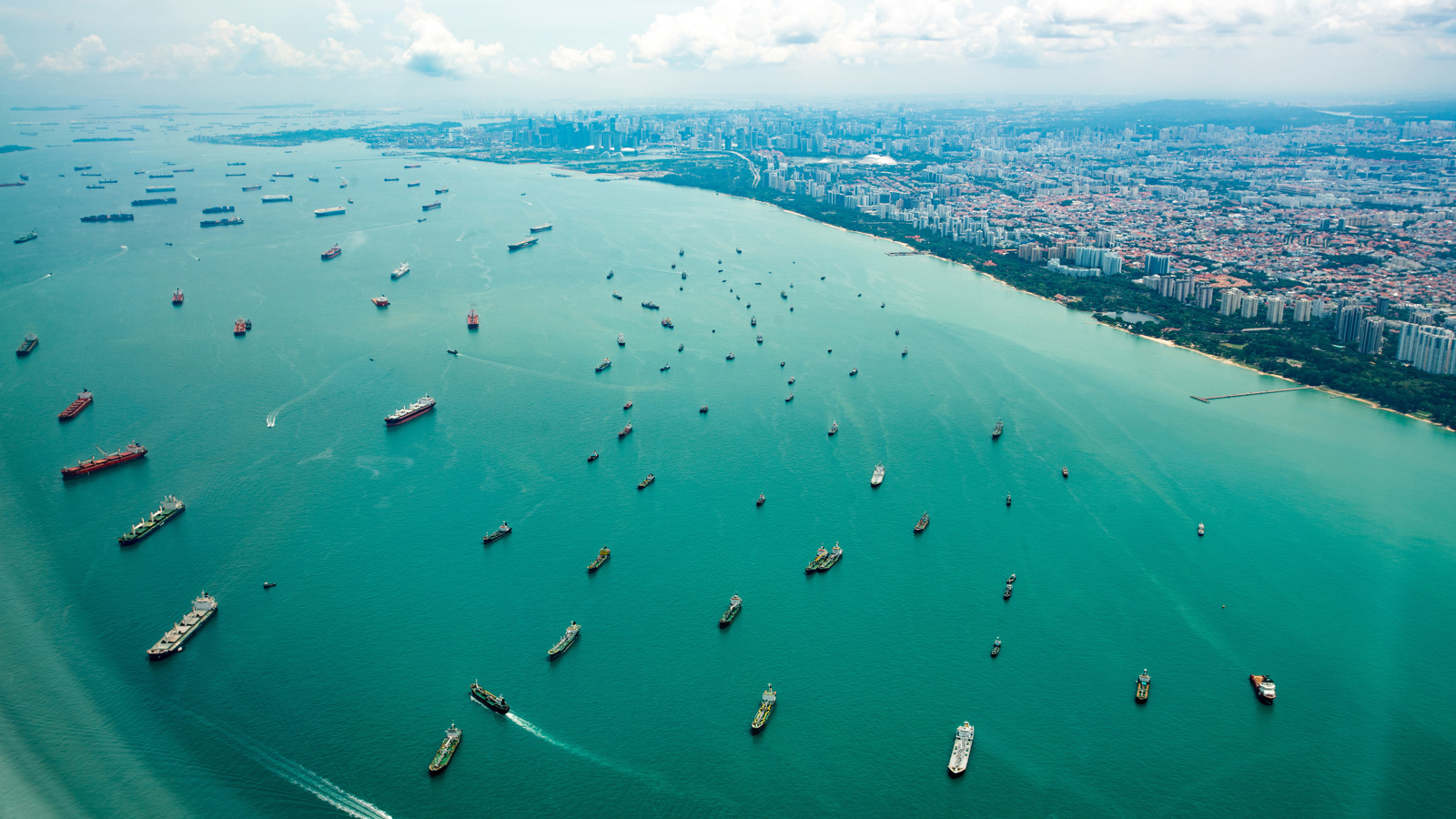Ships at anchor off Singapore