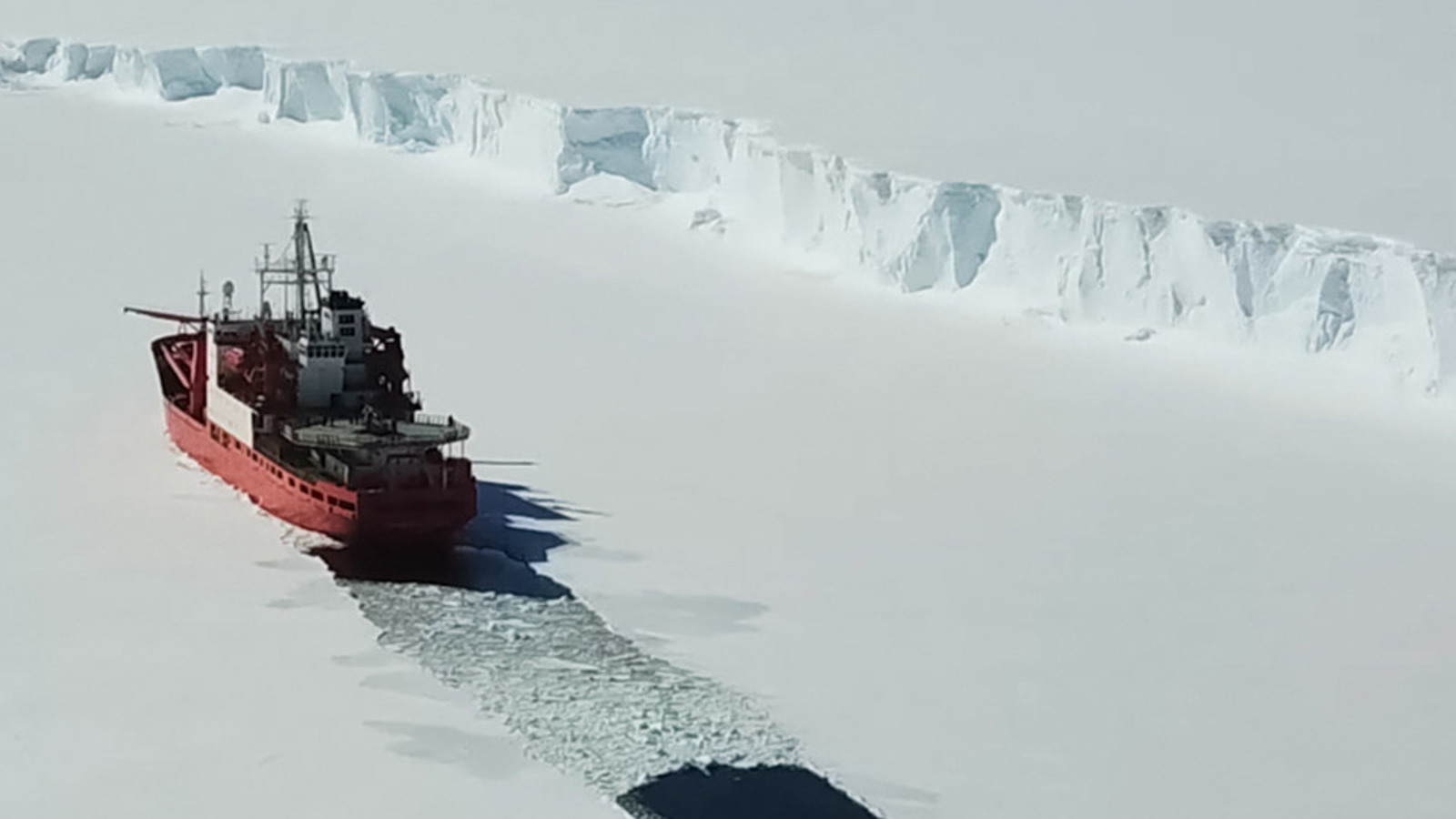 Icebreaker breaking the ice sheet
