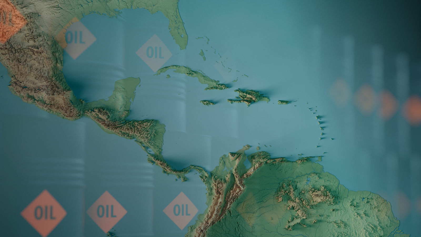 Geological map of centred on Panama Canal, extending to Gulf of Mexico and Pacific Ocean