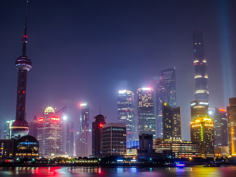 View of Shanghai skyline at night
