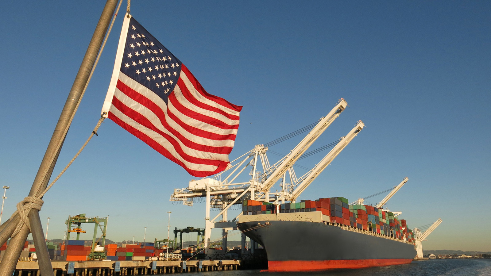 Container ship and US flag